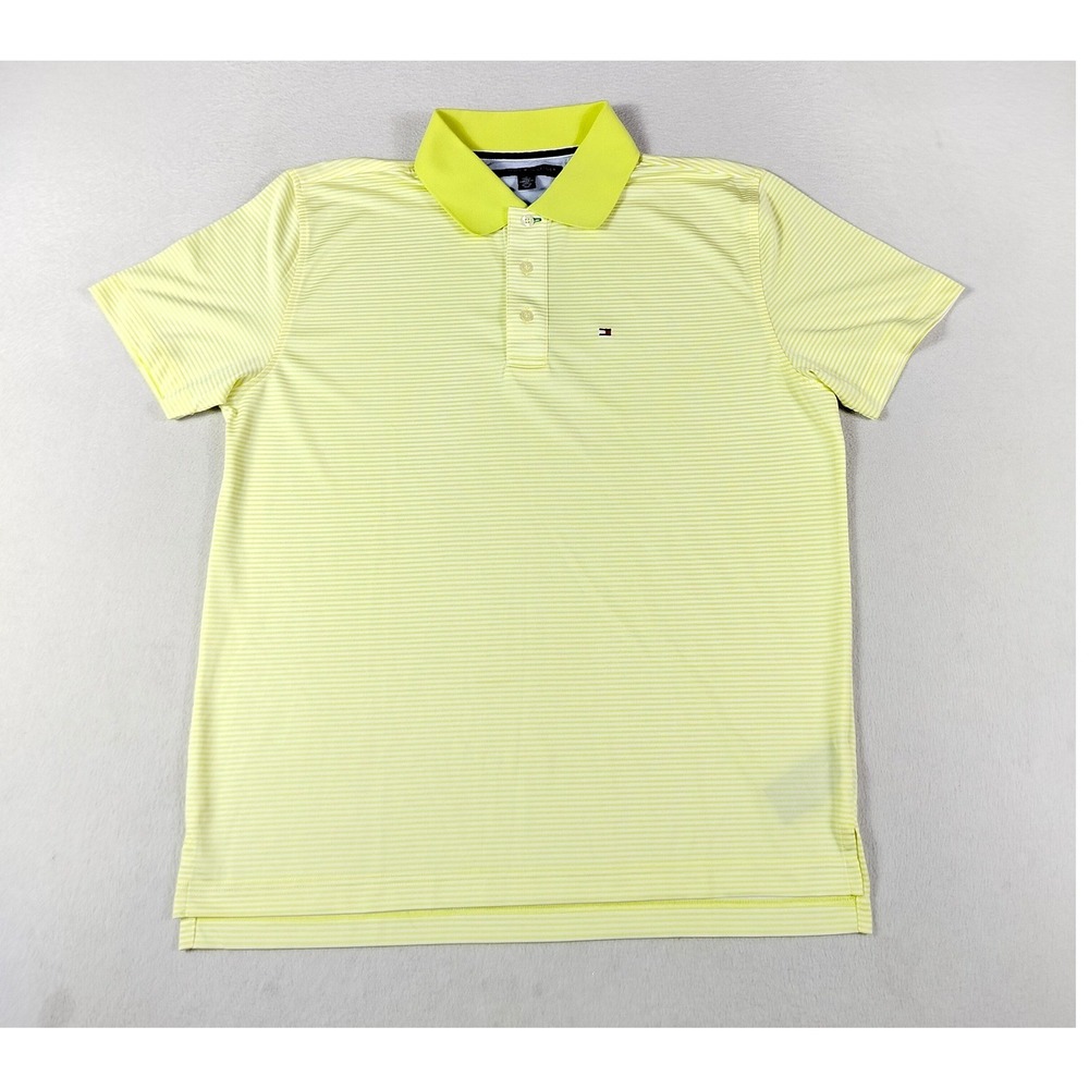 Tommy Hilfiger Golf Polo Mens Medium Yellow Striped‎ Short Sleeve Performance